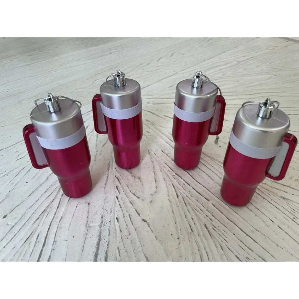 Set of 4 Pink Tumbler Christmas Ornament Coffee Tea Water Stocking Stuffers